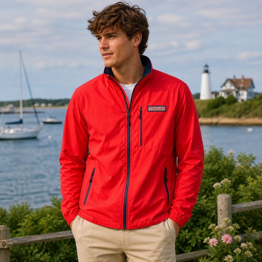 Vineyard Vines Performance Windbreaker Jacket Mens S Full Zip Rain Coat Coastal